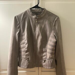 Grey Taupe Faux Leather and Suede Fitted Jacket NWOT